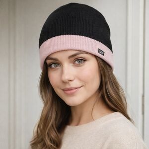 Victoria's Secret Black and Pink Knit Hat
